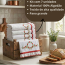 Kit Semaninha Pano De Prato Bordado 7 Peças 100% Algodão Coleção Dallas Luxury