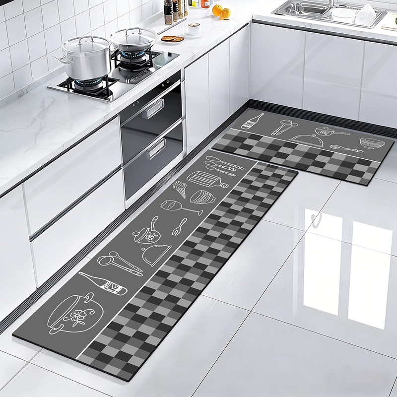 Kit 2 Tapetes de Cozinha - Borracha Antiderrapante, Super Absorvente e Secagem Rápida 120*34cm+60*34cm